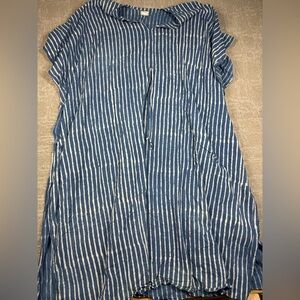 House Of Sundar 100% Cotton Blue Striped Boho Flowy Beachy Vacation Dress OS